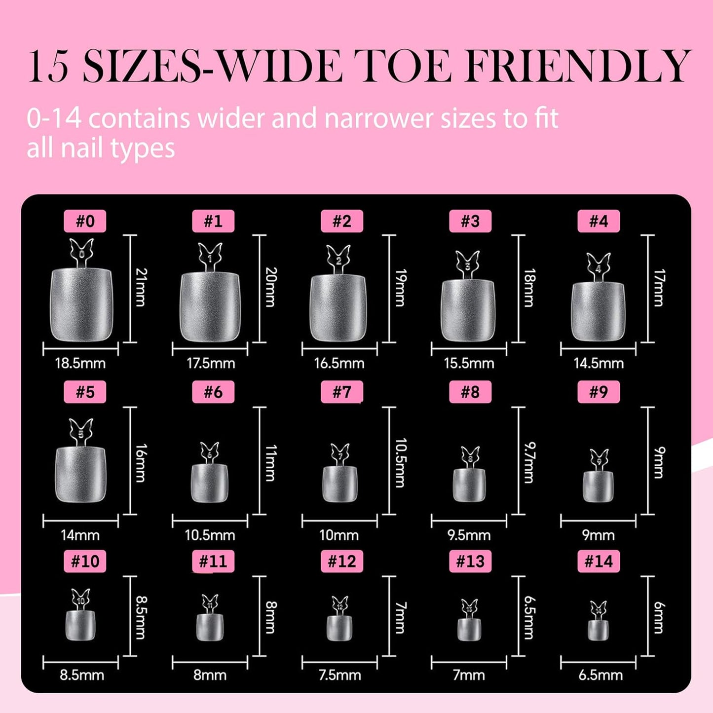 Square Toe Nail Tips, 504Pcs 15 Sizes Full Cover Press On Toenails for Women, Long Wider Pre-etched Double Matte Fake Toenails for Big Toe Nail Extensions Home DIY Salon Soak Off-BrightBean Baby