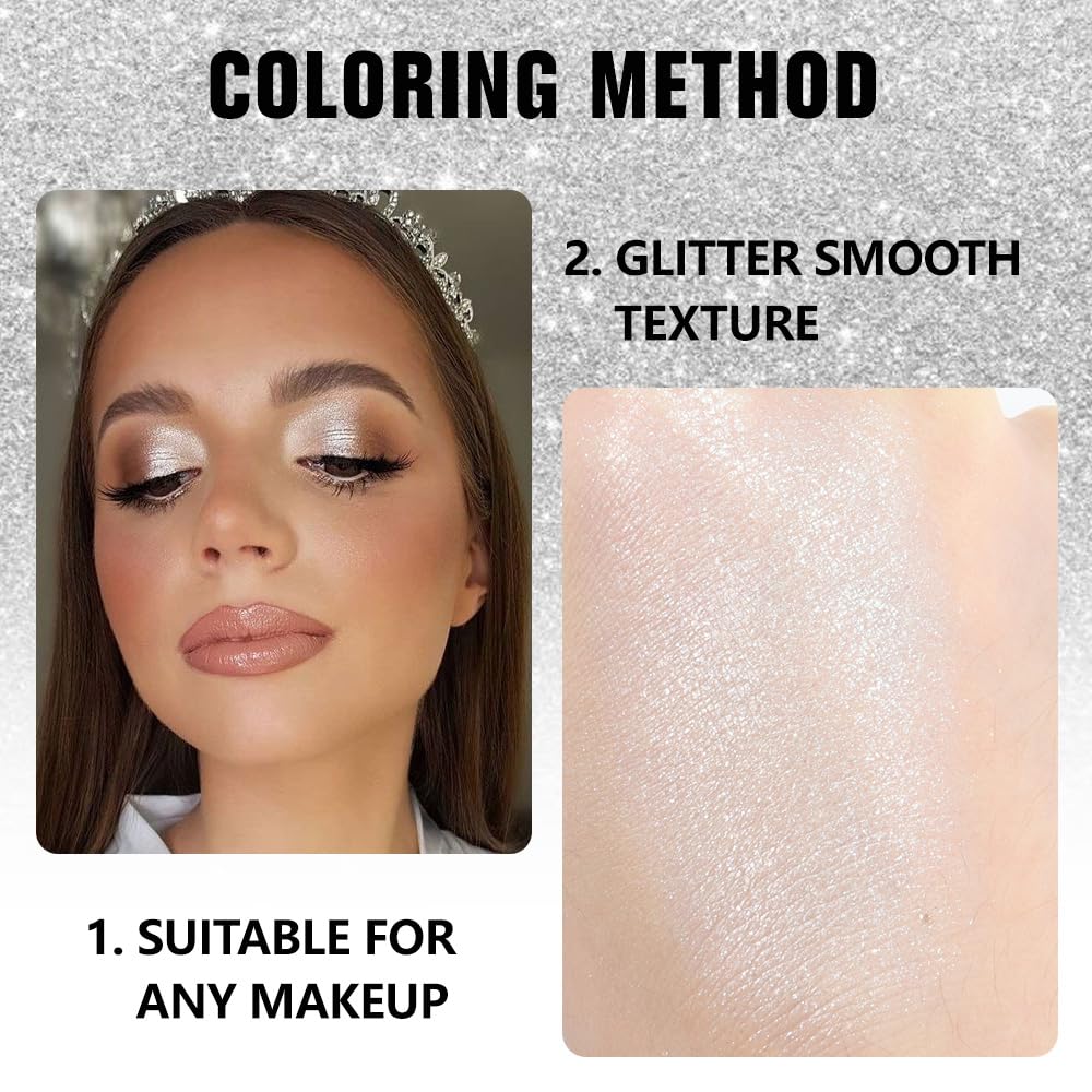 Glitter Singe Eye Shadow Palette Makeup, Pearl White Glitter Monochrome Eyeshadow For Old Women, Mini Pressed Pigmented Waterproof Sombras Para Ojos, Vegan, Talc, Paraben & Cruelty Free, 12-BrightBean Baby