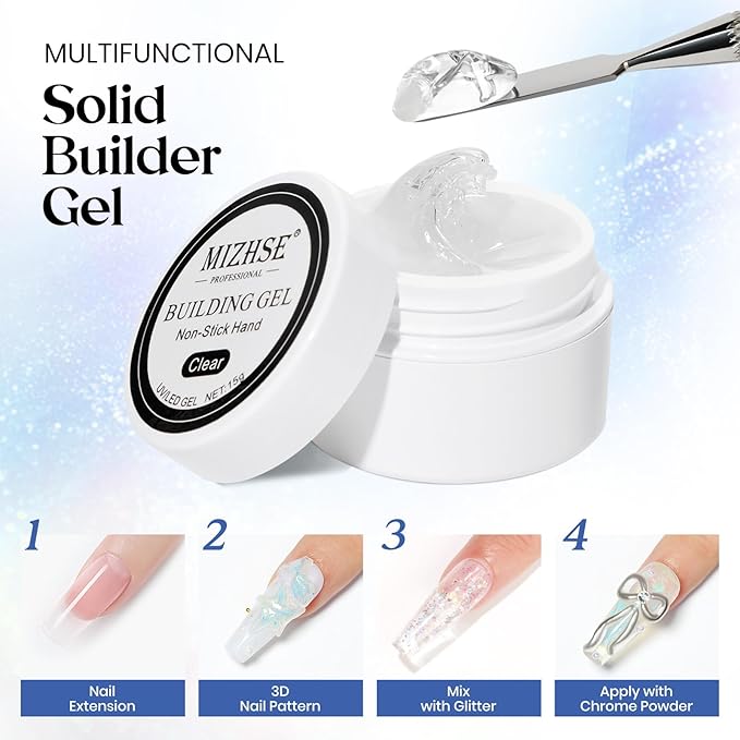 MIZHSE Non-Sticky Solid Builder Gel, Aurora Blue and Clear Sculpting Gel for Nails, Mermaid Pearl Building Carving Modeling Hard Extension 3D Nail Art Salon Home DIY-BrightBean Baby