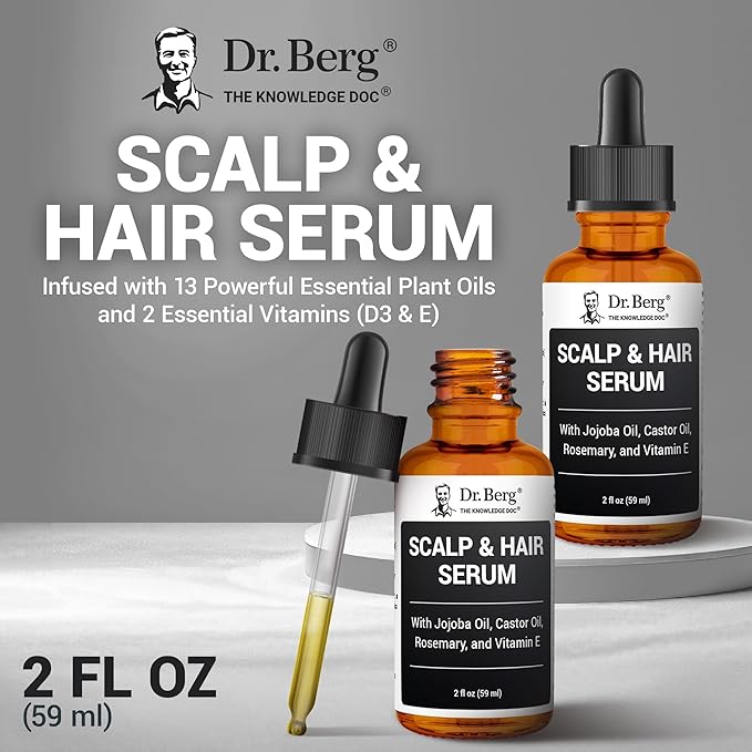 Dr. Berg Scalp & Hair Serum (Improved Formula) with Vitamin D3 & E - Clinically Tested, Paraben- and Sulfate-Free Hair Oil for Women & Men - Includes Rosemary Oil, Castor Oil & Jojoba Oil - 2 Fl oz-BrightBean Baby