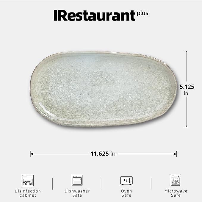 Organic Shape Restaurant Serving Tray 11.625 x 5.125", Commerical Grade Catering Stoneware Tray in Ir-regular Organic Shape, Chip & Scratch Resistant, Glossy Reactive Glaze Grey, Case of 12