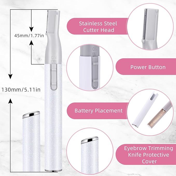 Chumia 2 Pcs Electric Eyebrow Trimmer Women Precision Face Razors Mini Shaver with Comb Christmas Women Gift Battery Operated Personal Epilator for Face Neck Fuzz Lips Leg(White, Pink)-BrightBean Baby