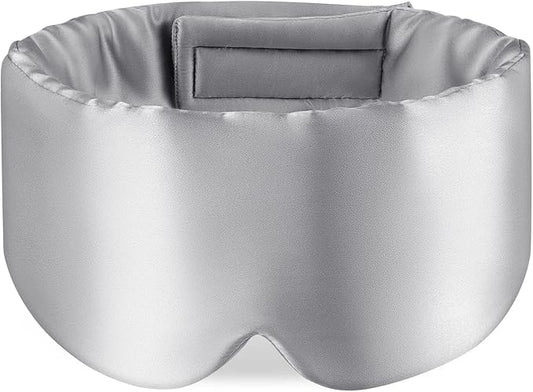 Zenssia 100% Mulberry Silk Sleep Mask Eye Mask for Man and Woman with Adjustable Headband, Full Size Large Sleep Mask & Blindfold for Total Blackout for All Night Sleep, Travel & Nap-Silvergrey-BrightBean Baby