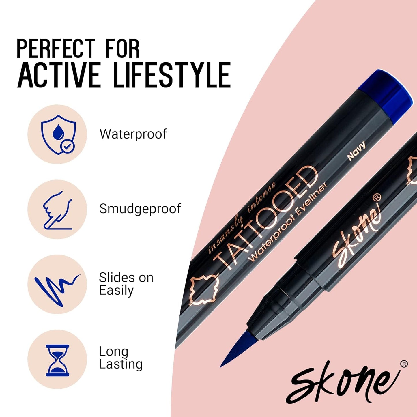 Skone Cosmetics Insanely Intense Tattooed Eyeliner Pen - Waterproof Liquid Eyeliner, Long Lasting, Sweat Proof, Smudge Proof Felt Tip Liquid Eyeliner - Pigmented Eye Liner Makeup - Navy (0.07oz)-BrightBean Baby