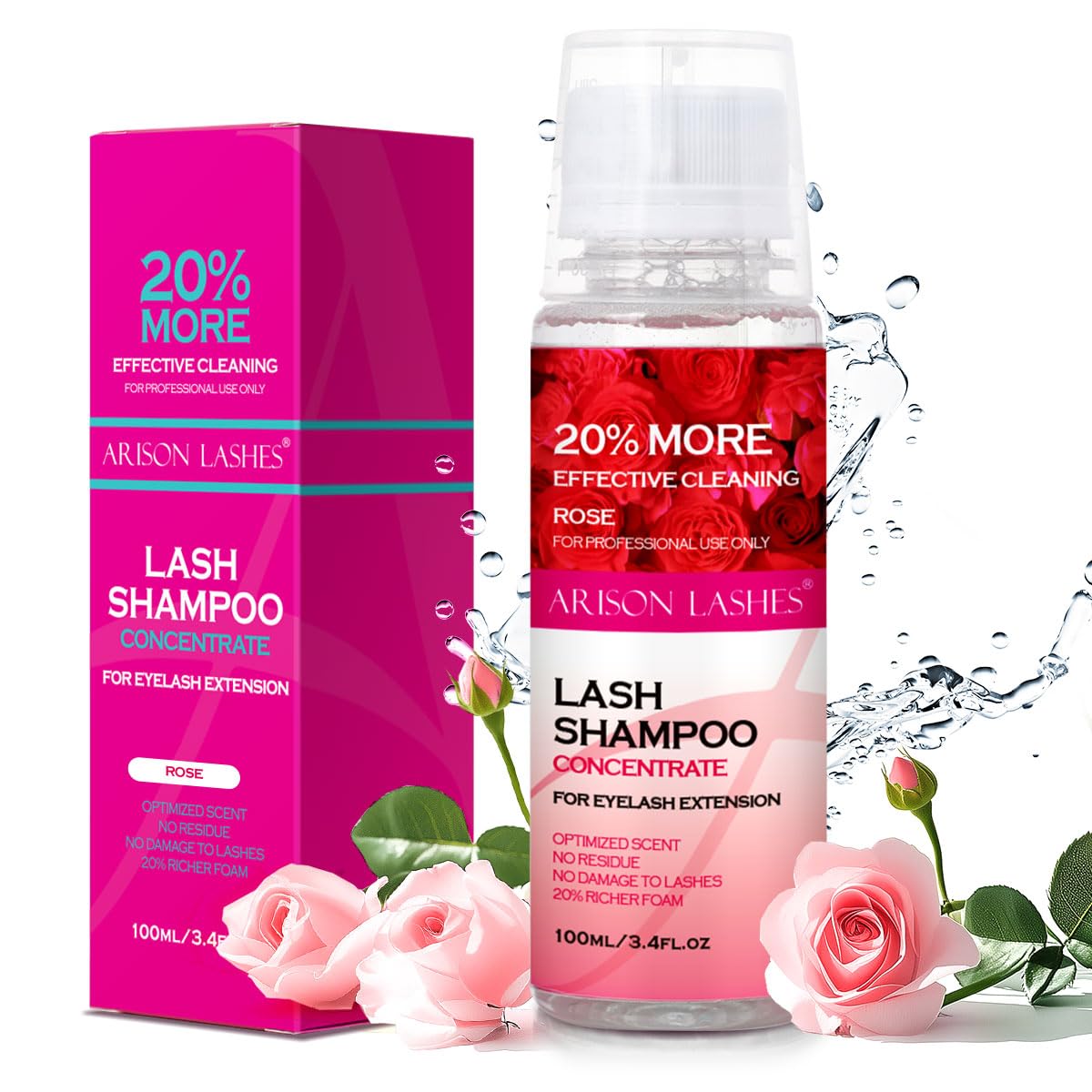 ARISON LASHES Lash Shampoo Concentrate for Lash Extensions 100ML Eyelash Cleanser Concentrate Oil-Free Eyelash Extension Shampoo with Salon Home Care(Rose)-BrightBean Baby