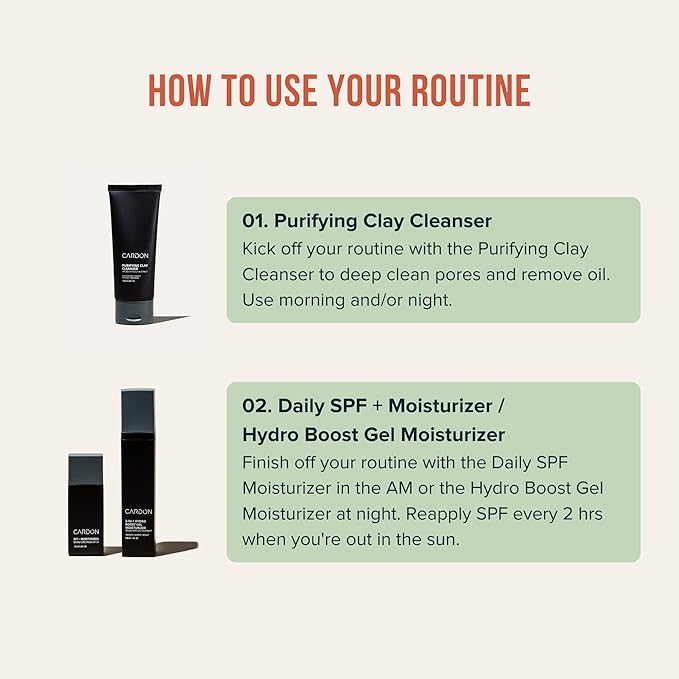 Cardon Cactus-Based Men's Skincare Set | Premium Korean Skincare for Sensitive Skin and Oily Skin | Water-based Face Moisturizer with SPF 30, Gentle Face Wash, Repairing Night Cream with Vitamin E-BrightBean Baby