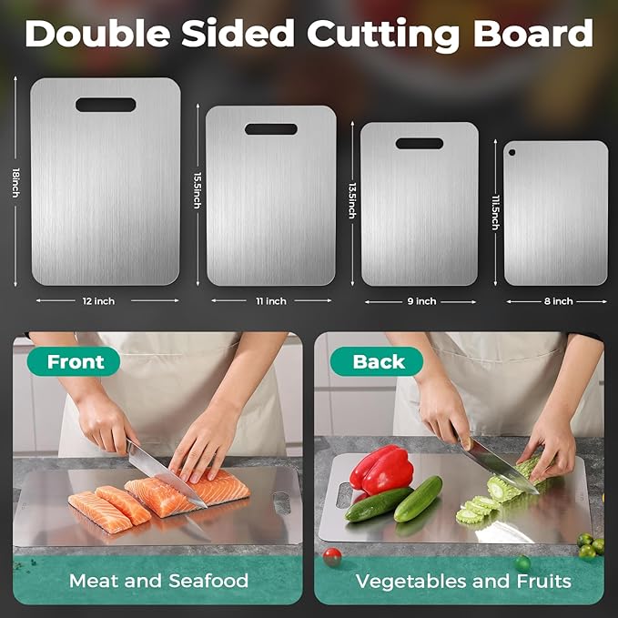 Katuchef Titanium Cutting Board - Upgraded 100% Pure Titanium Cutting Boards for Kitchen Non Toxic, Double-Grade Hygiene Durable Non Moldy Dishwasher Safe Meat Fruit Metal Board (1PC 12 * 18 Inch)