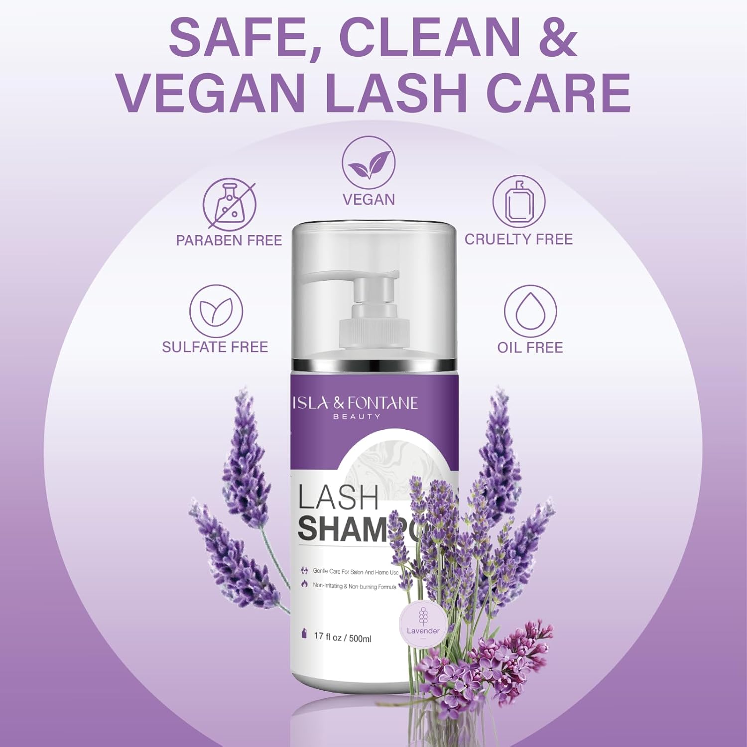 ISLA & FONTANE Lash Shampoo Bulk – Multi-Scent Series – 17 fl oz / 500ml | Gentle Eyelash Cleanser for Lash Extensions | Non-Irritating | Professional Lash Bath Foam For Salon And Home Use (Lavender)-BrightBean Baby