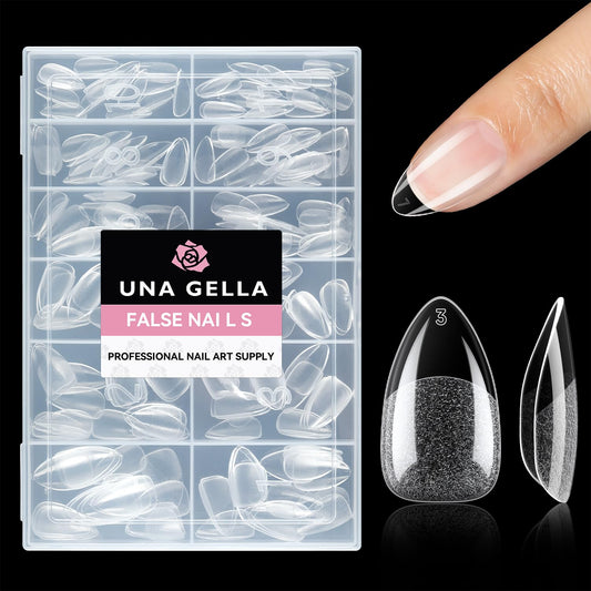 UNA GELLA Short Almond Fake Nails 216pcs Pre-shape Gel Acrylic Nail Tips for Full Cover Nail Extension Home DIY Nail Salon 12 Sizes Gelly Tips-BrightBean Baby