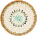 Round Rattan Tray with Mother of Pearl Inlay, Rattan Serving Tray with Wooden Base, Decorative Wicker Basket for Table Decor, Storage and Display of Coffee Bread Food Fruit (Bohemia)