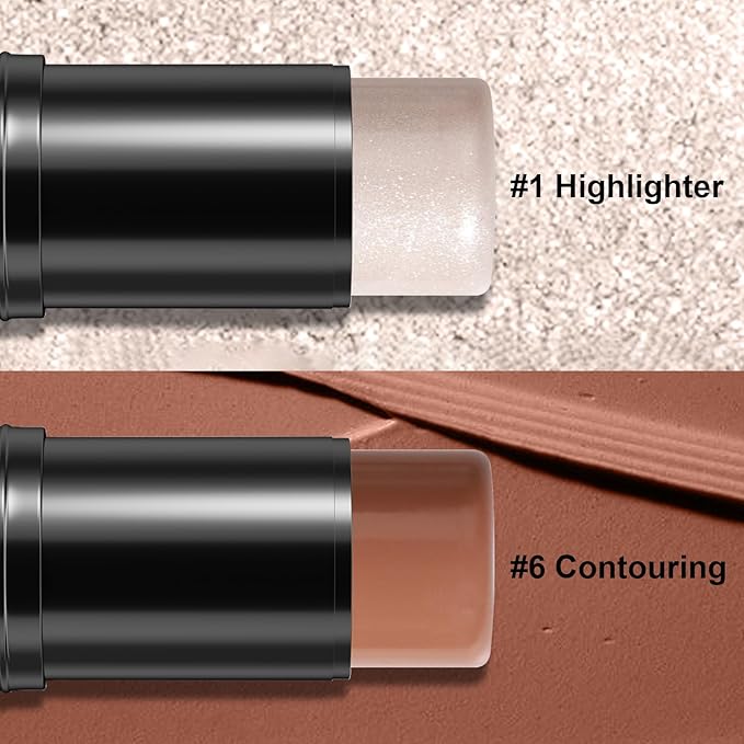 2Pcs Cream Contour Stick Makeup Kit, Cream Highlighter Stick and Bronzer Contour Stick with Longwear Waterproof Formula for Brightening and Trimming the Cheeks, Makeup Brush Include (#01, 06)-BrightBean Baby