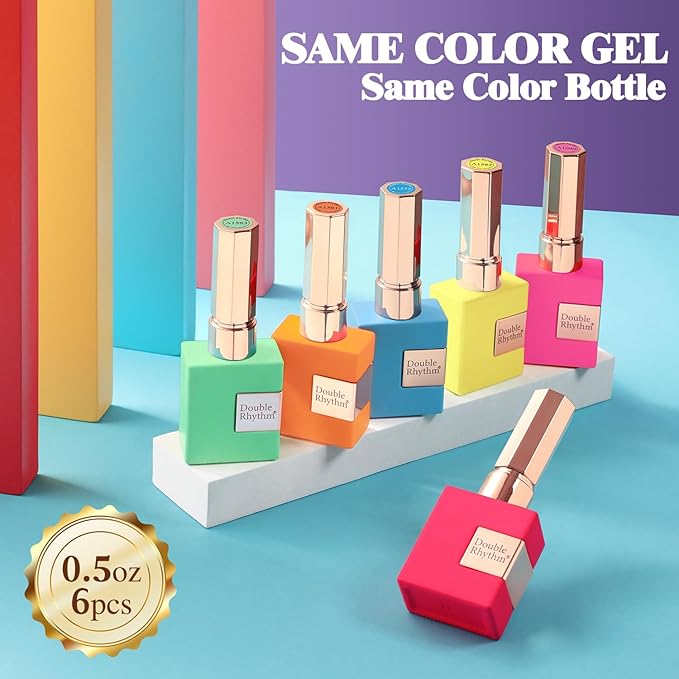 Double Rhythm 6 Pcs 15 ML Gel Polish Set Same Color Same Bottle Soak Off Gel Polish Kit Nail Art Manicure Salon DIY at Home for Women (Pastel Red Pink Orange Yellow Green-T6-11)-BrightBean Baby