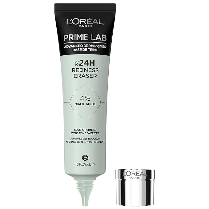 L'Oreal Paris Prime Lab Up to 24H Redness Eraser Face Primer Infused with Niacinamide to Reduce Face Redness and Extend Makeup Wear, 1.01 Fl Oz-BrightBean Baby