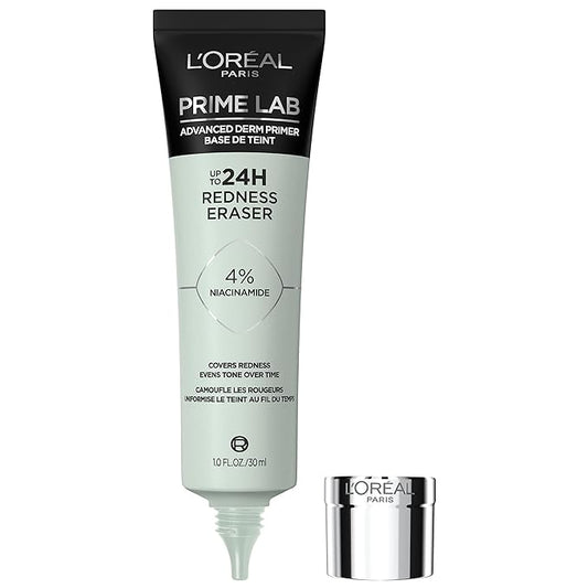 L'Oreal Paris Prime Lab Up to 24H Redness Eraser Face Primer Infused with Niacinamide to Reduce Face Redness and Extend Makeup Wear, 1.01 Fl Oz-BrightBean Baby