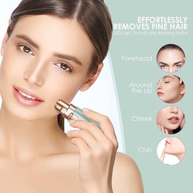 Eyebrow Facial Trimmer: 2 in1 Rechargeable Facial Hair Removal and Eyebrow Shaver - Face Lips Body Painless Facial Razor with Built-in LED Light (Pastel Green)-BrightBean Baby