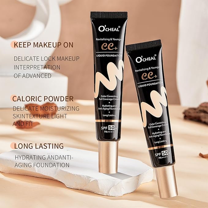 CC Color Correcting Full Coverage Cream SPF 50, CC Cream Foundation, Cover Blemish, Correcting Uneven Skin Tone, Oil Control, Lightweight Waterproof Long Lasting Hydrating CC Cream (Ivory)-BrightBean Baby