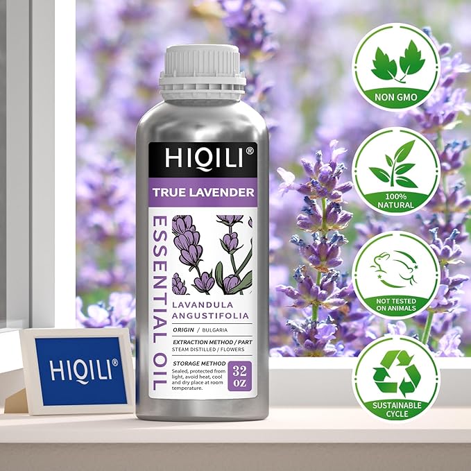 HIQILI 32 Fl Oz Lavender Essential Oil Pure, for Aromatherapy Diffuser, Hair, Includes Premium Quality Glass Dropper-32 Ounces-BrightBean Baby