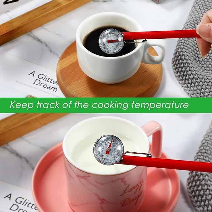 Xuhal 24 Pcs Stainless Steel Kitchen Thermometer with 5 Inch Long Stem 1 Inch Dial Thermometer Milk Frothing Food for Oven Probe Meat Grill BBQ Cooking Chocolate Water (Red)