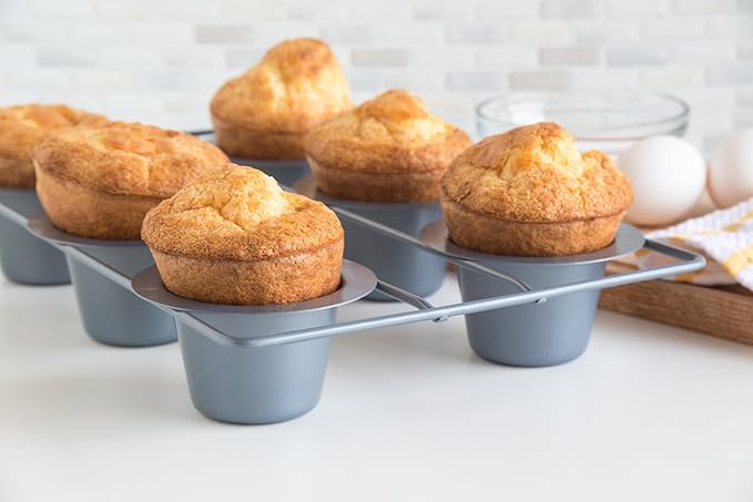 Fox Run Non-Stick Popover Pan, 6 Cup Yorkshire Pudding Pan, Grey