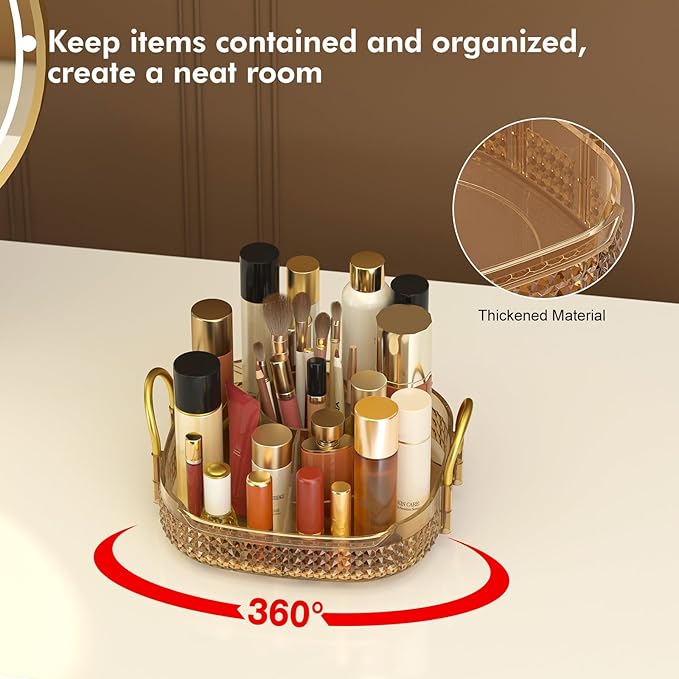 Awenia Rotating Makeup Organizer 360, Stackable Adjustable Large Capacity Cosmetic Storage Unit,Dresser Bathroom Kitchen Countertop Organizer with Metal Handle, Plus Size (Honorable Gold, 1 Tier)-BrightBean Baby