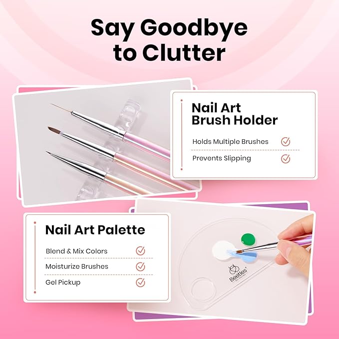 Beetles Nail Art Brushes Set for Gel Polish 3 Pcs Nail Art Design Pen and One White Painting Gel All-in-One Petal Brush Kit Flower DIY with Palette Dotting Manicure Tool Set-BrightBean Baby