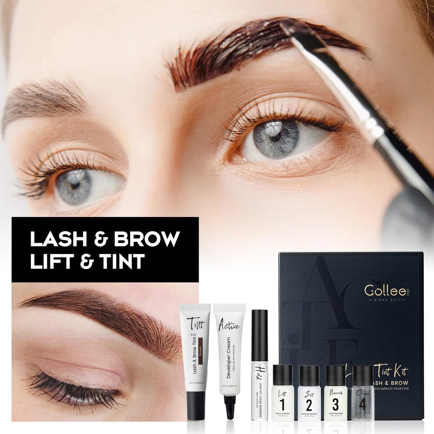 Lash Lift Kit 4 in 1 Brow Lamination Kit, Professional Eyelash Perm Kit for Beginner Salon Quality at Home with Long-Lasting Natural Brown Color-BrightBean Baby
