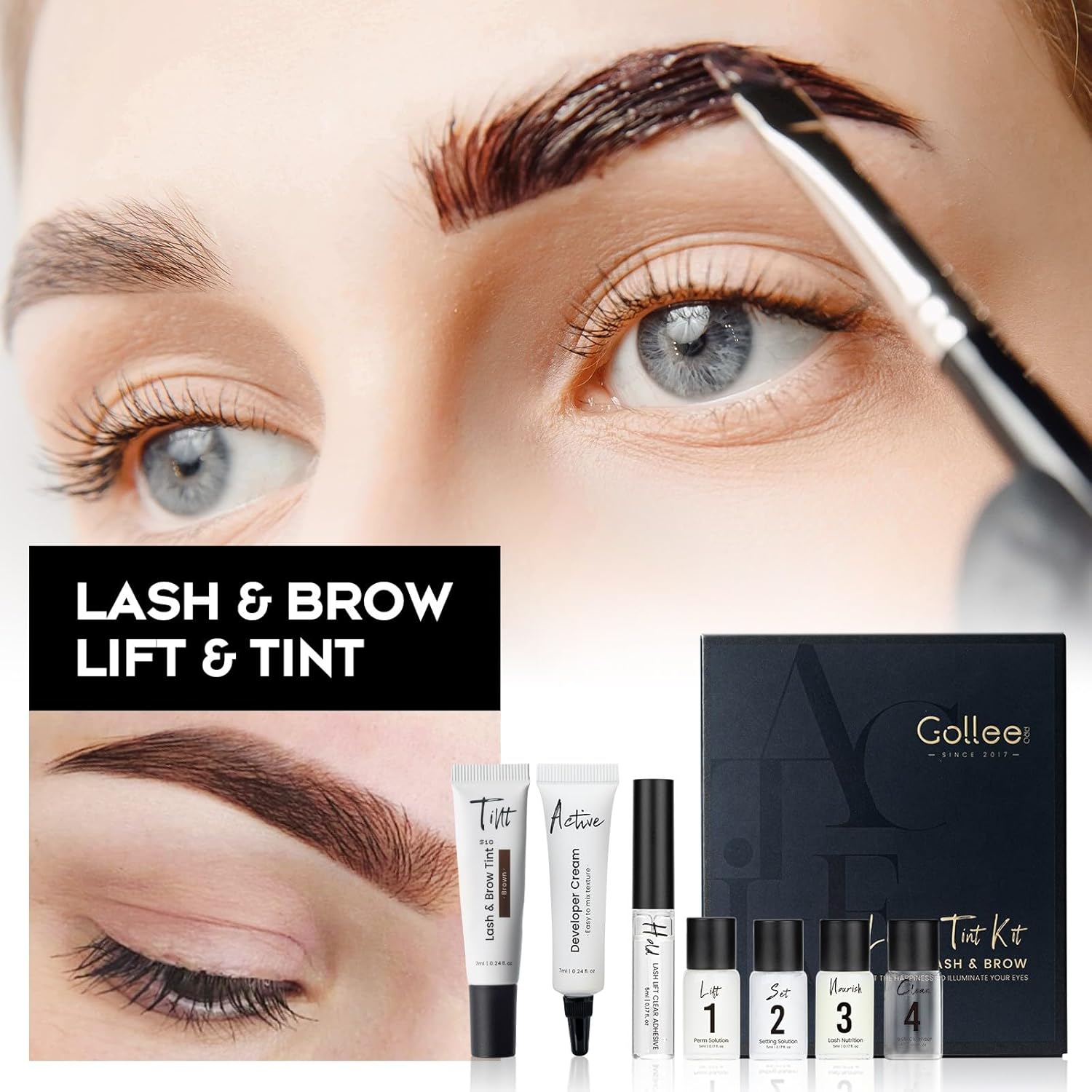 Lash Lift Kit 4 in 1 Brow Lamination Kit, Professional Eyelash Perm Kit for Beginner Salon Quality at Home with Long-Lasting Natural Brown Color-BrightBean Baby