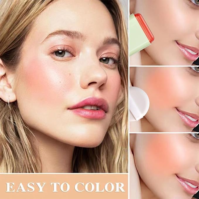 Cream Blush Stick with Brush, Waterproof Opaque Pink Stick Makeup, Full Coverage, Suitable for All Skin, 1.0 Count
