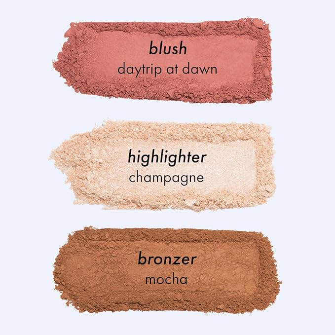 Subtl Beauty 3-in-1 travel makeup kit by subtl staks | powder blush, bronzer, and highlighter | includes mirror lid and mini brush | for medium-tan skin tones-BrightBean Baby