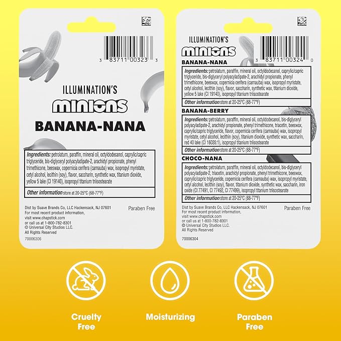 ChapStick Lip Balm Sets, Minions Banana-Nana + Variety Banana Pack (6 Sticks), Party Favors for Kids, 0.15 Oz Ea-BrightBean Baby