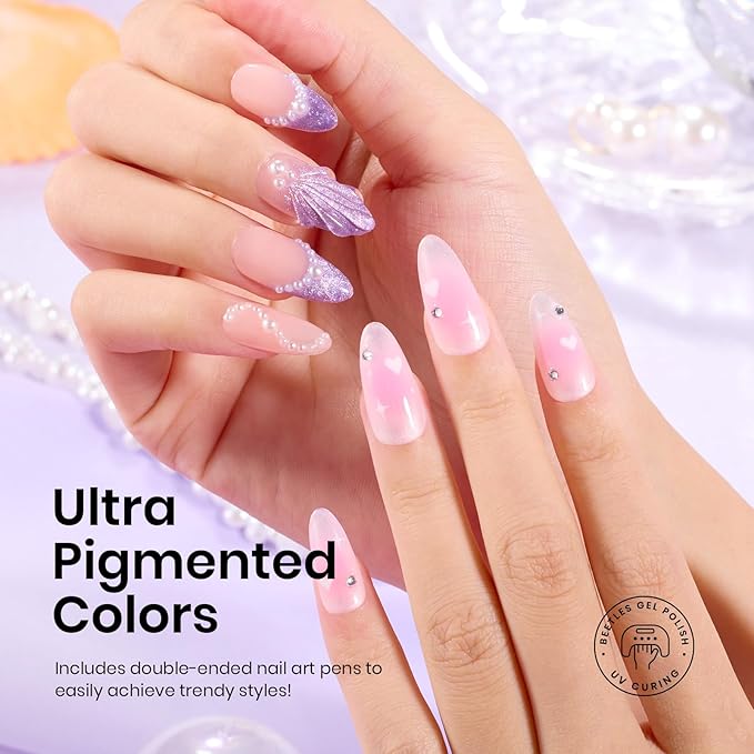 Beetles Pearl Gel Nail Polish Set - Ocean Treasures Gel Polish, 20 Colors Glitter Cat Eye Pink Red Mermaid Swirl Thread Effect Soak off Nail Gel for DIY Manicure Gift for Women-BrightBean Baby