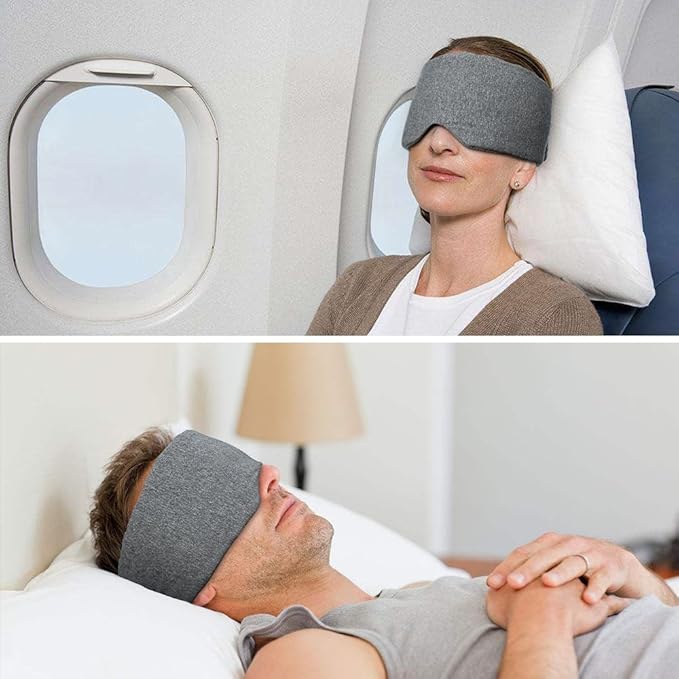 FRESHME Cotton Sleep Eye Mask for Women Men - 100% Blocking Light Travel Blindfold, Soft Zero Pressure Grey Eyes Cover with Adjustable Velcro Strap for Side Sleeper Night Sleeping, Work Nap and Yoga-BrightBean Baby