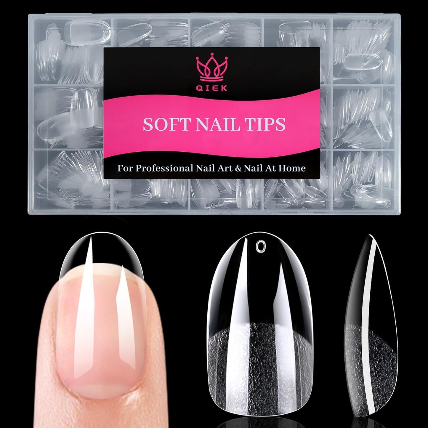 Medium Round False Nail Tips, 15 Sizes 510 PCS Clear Soft Press On Fake Nail Pre-shaped Half Matte Full Cover Gel Nail Tips Extensions Strong Thick Long Lasting for DIY Beginners & Salon Manicure-BrightBean Baby