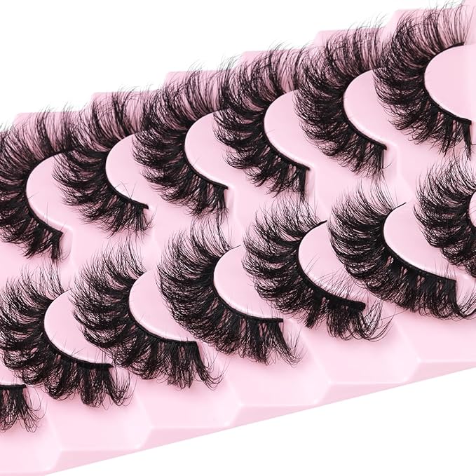 Mink Lashes Fluffy D-Curl False Eyelashes 20mm Long Volume Lashes That Look Like Extensions Cat Eye Fake Lashes Faux Mink Strip Lashes Pack 7 Pairs-BrightBean Baby