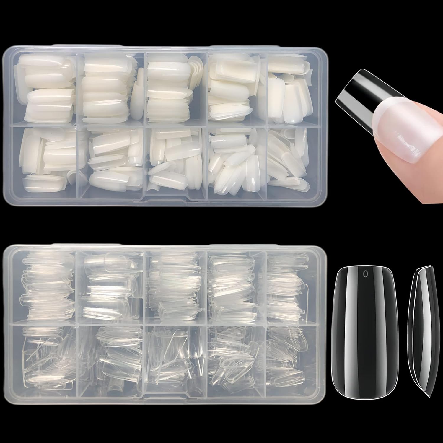 Short Square Nail Tips,1000 PCS Artificial Full Cover Fake Nails Soft Gel Tips 10 Sizes with Box for Home DIY Nail Salon (Clear and Natural 3)-BrightBean Baby