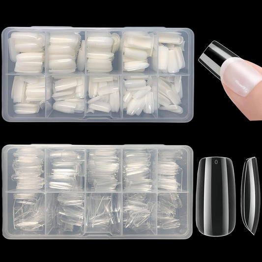 Short Square Nail Tips,1000 PCS Artificial Full Cover Fake Nails Soft Gel Tips 10 Sizes with Box for Home DIY Nail Salon (Clear and Natural 3)-BrightBean Baby
