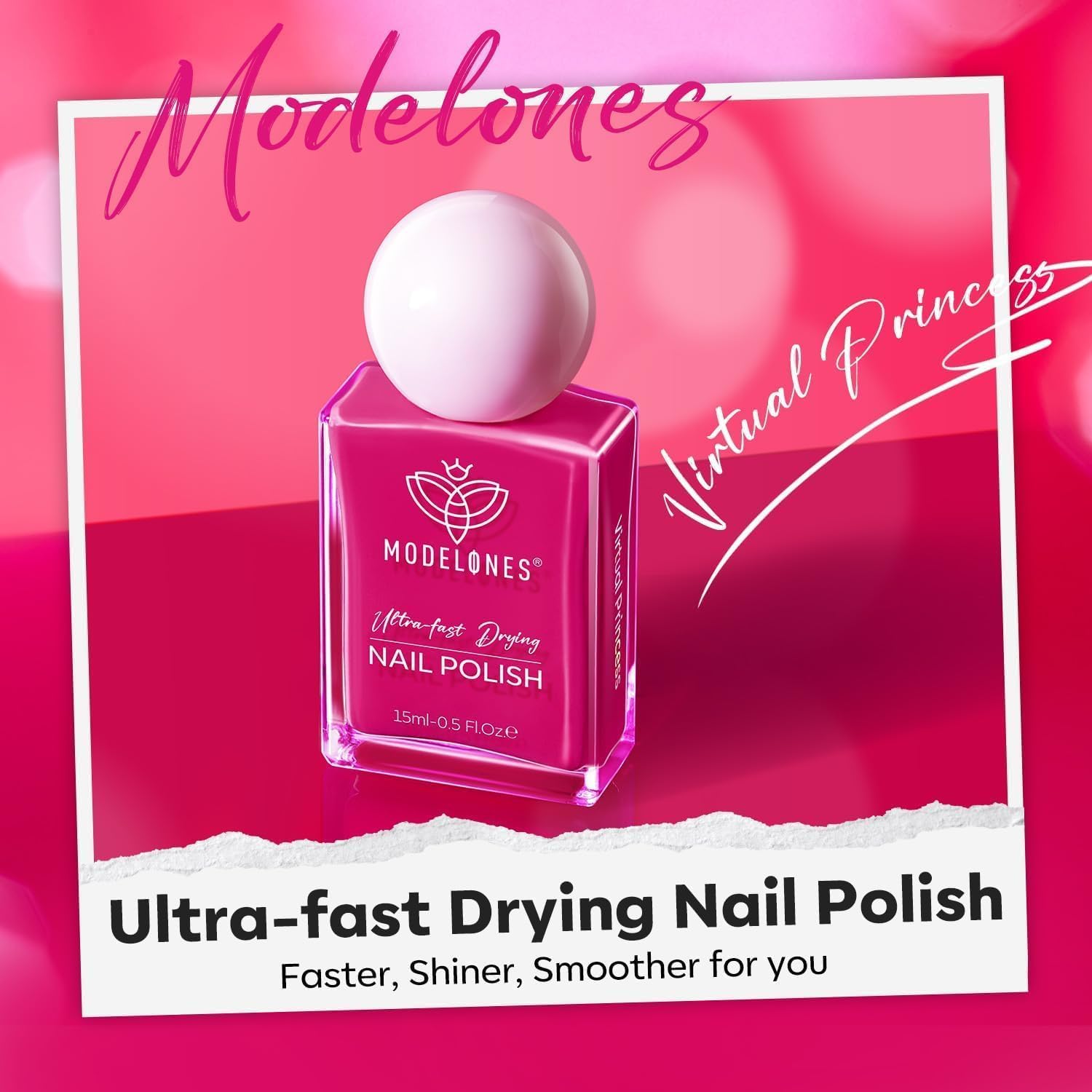 modelones Hot Pink Nail Polish, 15ML Bright Pink Quick Dry Nail Lacquer Strengthener Long Last Shine Fingernail Toe Nail Art DIY Valentine's Day Manicure Gift for Women Girls-BrightBean Baby