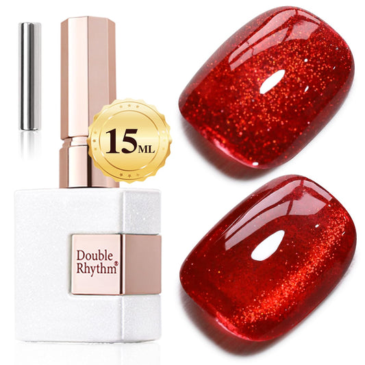 Double Rhythm Jelly Glass Cat Eye Gel Polish with Magnet 15ML Holographic Glitter Shimmer Translucent Sheer Color Magnetic Nail Polish Salon DIY at Home (Blood Red-MC1107)-BrightBean Baby