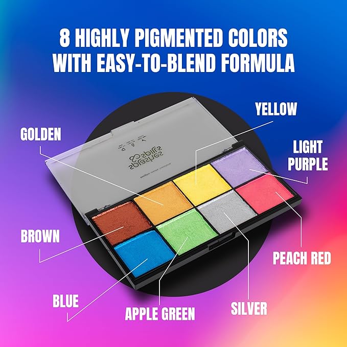 Professional Face Painting Kit - Skin Friendly Face Paint Kit - Cruelty-Free & Vegan Water Based Face Paint Makeup for Theatre, SFX and Halloween- 8 Colors 5g Each - Splashes & Spills (Pearly Colors)-BrightBean Baby