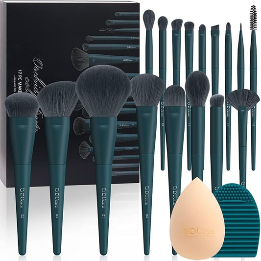DUcare Makeup Brushes Set 17 Pcs with Brush Cleaning Mat and Makeup Sponge Professional Face Powder Eye Shadow Powder Liquid Cream Kit Gift Box-BrightBean Baby