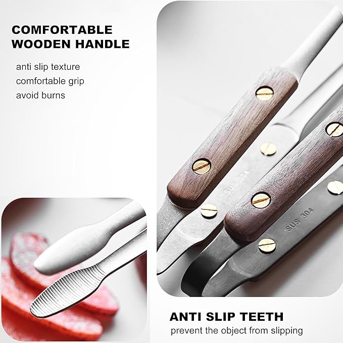 Longjet Kitchen Tweezers Metal Tongs for Cooking - Reptile Feeding Tongs for Gecko, Bearded Dragon, Snake - Long Forceps for Aquarium Plant (Silvery Walnut-9.5"/1Pcs)