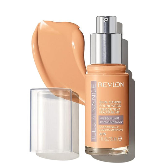 REVLON Illuminance Skin-Caring Liquid Foundation, Hyaluronic Acid, Hydrating and Nourishing Formula with Medium Coverage, 305 Medium Sand (Pack of 1)-BrightBean Baby