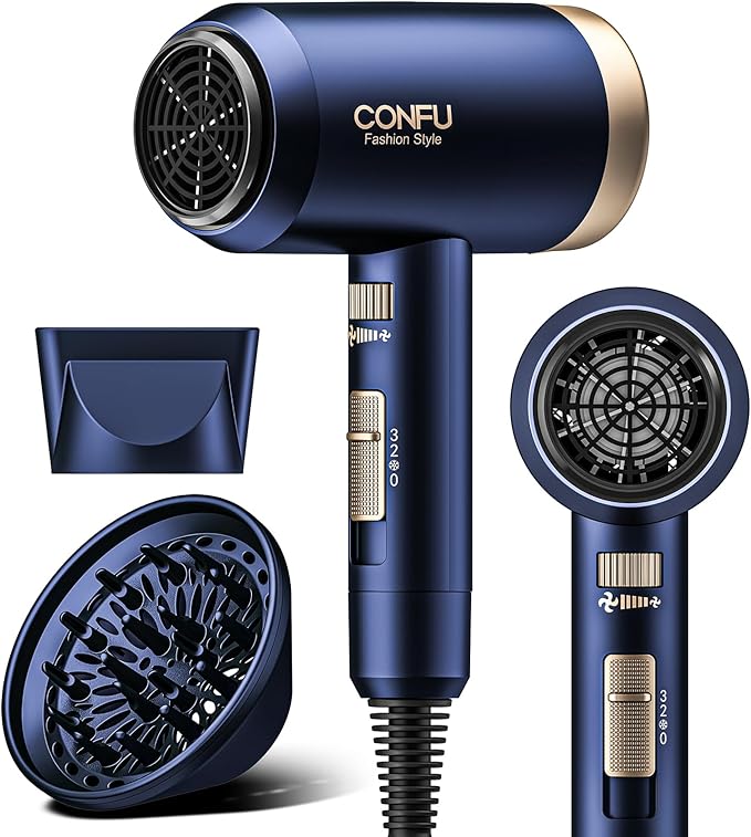 Hair Dryers for Women, CONFU Hair Dryer with Diffuser, Blow Dryers for Men, Hairdryer with Diffuser Attachment, Portable Lightweight Fast Drying Negative Ion Hairdryer for Home-BrightBean Baby