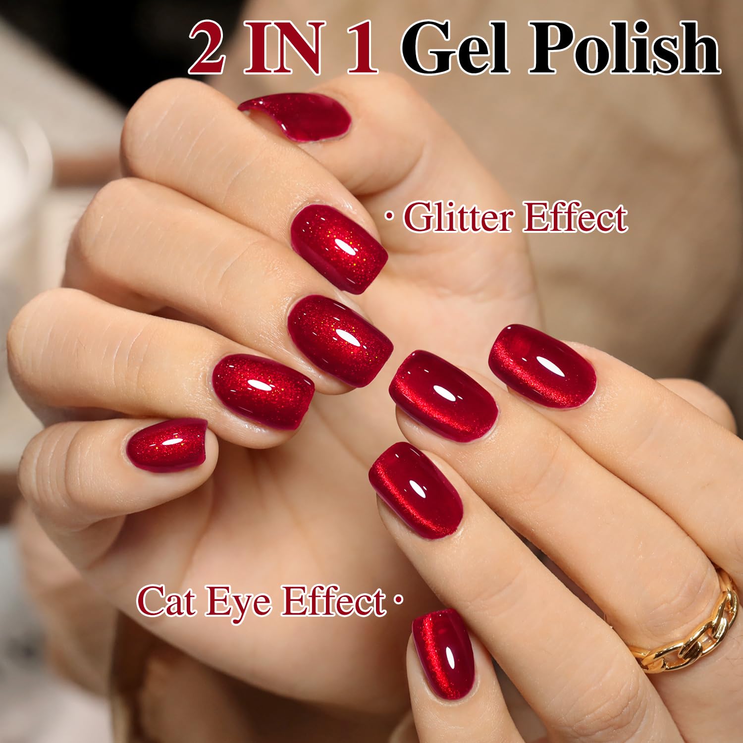 Double Rhythm Jelly Glass Cat Eye Gel Polish with Magnet 15ML Holographic Glitter Shimmer Translucent Sheer Color Magnetic Nail Polish Salon DIY at Home (Blood Red-MC1107)-BrightBean Baby