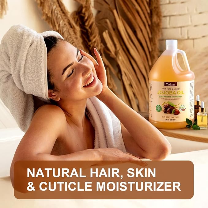 Yoken 1 Gallon Jojoba Oil EWG Verified - 100% Pure Jojoba Oils Bulk Cold Pressed Unrefined Hexane Free Virgin Golden jojoba Carrier Oil for Hair Skin Massage DIY Natural Body Moisturizer-BrightBean Baby