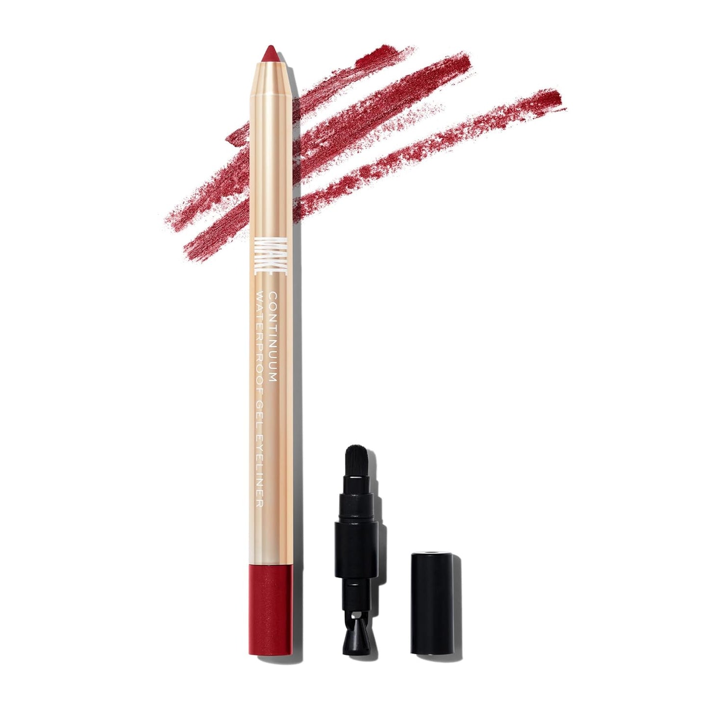 MAKE Beauty Continuum Waterproof Gel Eyeliner Pencil. Creamy, Pigmented Multi-Use, including Waterline with Built-in Sharpener and Blending Brush. Smudge-Proof Makeup. Shade - Retrograde, Burnt Red-BrightBean Baby
