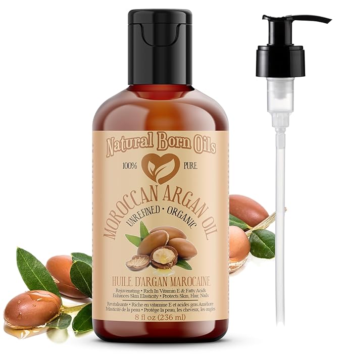 8oz Moroccan Argan Oil, 100% Pure and Natural, Cold-pressed, Organic – Works Magic on Your Skin and Hair - Includes Pump & Flip Cap-BrightBean Baby