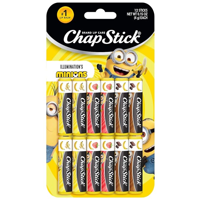 ChapStick Lip Balm, Minions Banana Variety Packs (12 Sticks), Party Favors for Kids, 0.15 Oz Ea-BrightBean Baby