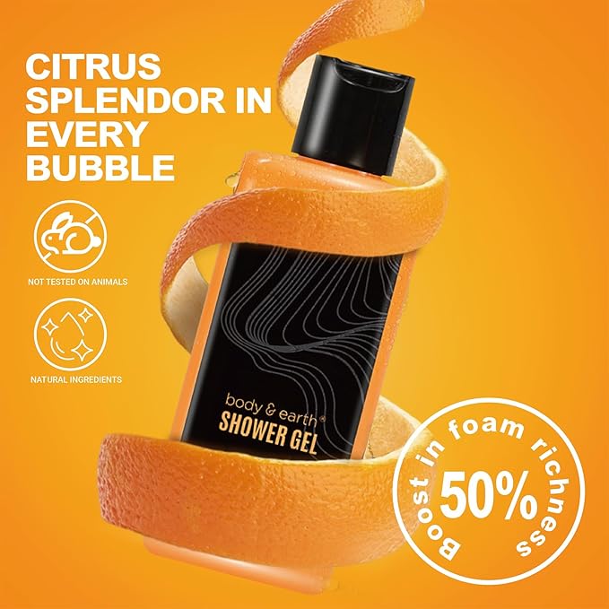 Body & Earth Gift Baskets for Men Bath Set Citrus Scented Bath and Body Gift Set with Body Lotion, Face Wash, Shower Gel, Bubble Bath, Loofah, Birthday Fathers Day Gifts-BrightBean Baby