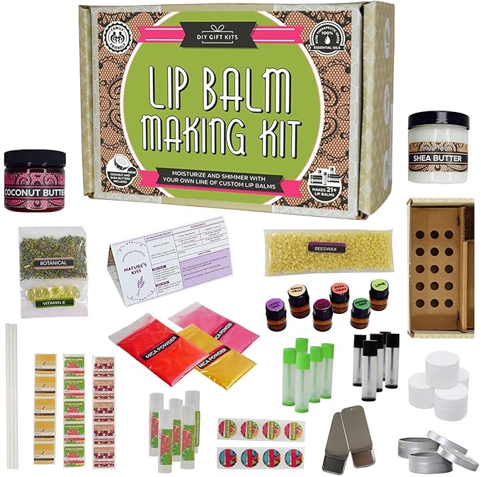 Deluxe Lip Balm Kit with Filling Tray, (77-Piece Set) For Making Your Very Own Clear & Colored DIY Lip Balms! | Includes Tubes, Bees Wax Pouch, 100% Pure Therapeutic Essential Oils & More-BrightBean Baby